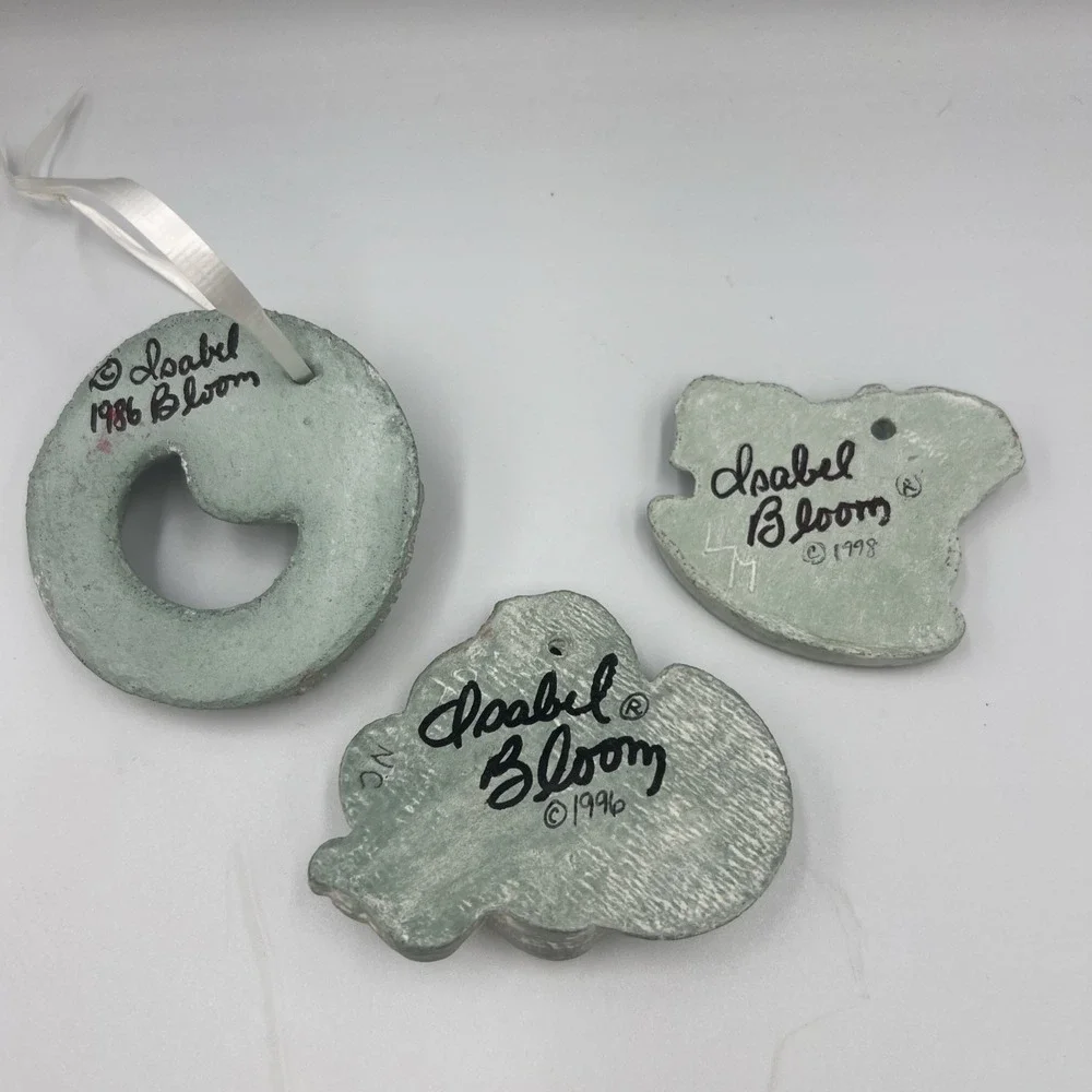 Isabel‎ Bloom Christmas Ornaments Vintage Set of 3 Signed Angel Wreath Horse